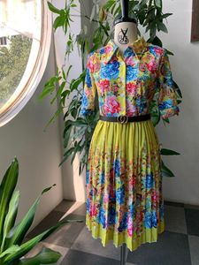 Gele bloemenprint geplooide feestjurk elegante dames mouw plus size vintage robe kantoor dames diner zomer 2022 casual jurken