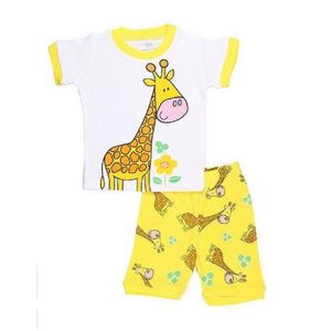 Jirafa amarilla linda bebé niñas ropa trajes de algodón verano manga corta camisetas pantalones cortos pantalones pijamas infantiles 2pcs conjuntos 2-7 años 210413