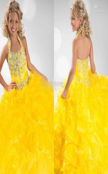 Robes de concours jaune Girl039s longueur de plancher robe de bal à volants robes de soirée princesse Ritzee filles robe d'occasion spéciale 8246763