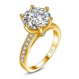 Geel Goud 4ct Ring Met Certificaat Voor Vrouwen Briljant Geslepen Pass Diamond Tester Luxe Bruiloft Sieraden Top Kwaliteit 240112