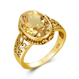 Anillo de citrino de oro amarillo para mujeres 1014 mm Cortado ovalado Arte Art Deco Luck Honter Joya Jewelry Tending Gift de boda de lujo 240417