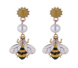 Boucles d'oreilles en or jaune pour femmes, boucles d'oreilles à la mode, perle d'abeille mignonne, Dangel, boucles d'oreilles longues, bijoux cadeaux pour femmes 8226002