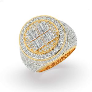 Bague en or jaune pour hommes avec véritable diamant de style hip-hop avec diamant baguette à un prix de gros d'usine