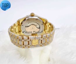 Montre glacée en diamant moissanite en or jaune|Montre à mouvement automatique AP Swiss | Montre-bracelet Moissanite faite à la main