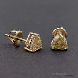 Gold jaune Moissanite Coeur coupé solitaire 14k Stud Boucles d'oreilles en diamant vis Boucles d'oreilles nuptiales bijoux femmes