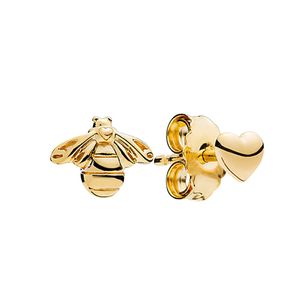 Boucles d'oreilles abeille et coeur plaqué or jaune avec boîte d'origine pour Pandora 925 Sterling Silver Fashion Party Gift Jewelry pour femmes filles