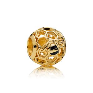 Abeilles et ruches plaquées or jaune Charm rond pour bijoux Pandora Womens Snake Chain Bracelet Colliers Fabrication de composants Charms avec boîte d'origine