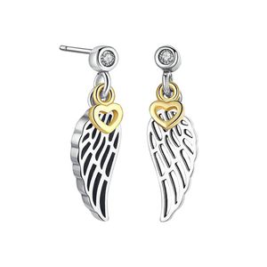 Or jaune plaqué coeurs plume pendentif boucle d'oreille avec boîte de vente au détail d'origine pour Pandora 925 Sterling Silver Fashion Party Bijoux Boucles D'oreilles Pour Femmes Filles