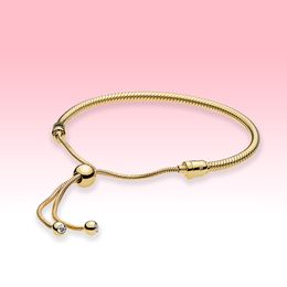 Chapado en oro amarillo Cadena de serpiente Pulsera deslizante Cadena de mano Tamaño ajustable para Pandora 925 Pulseras de dijes de plata con caja original