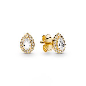 Boucles d'oreilles en forme de larme plaquées or jaune pour Pandora Real Sterling Silver Women Girls Wedding Gift CZ Diamond Engagement designer Boucles d'oreilles avec boîte d'origine