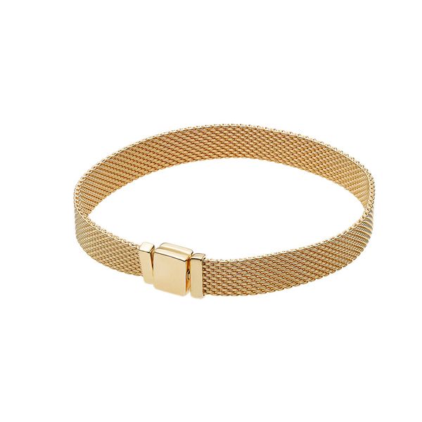 Chapado en oro amarillo Mujeres Hombres Malla Pulsera con dijes Estilo de correa Joyas para banquetes de boda Para pandora Pulseras con dijes de plata esterlina real con caja original