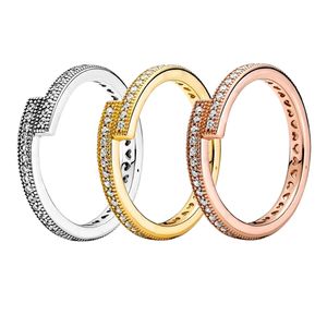 Geel Vergulde Vrouwen Heren Overlappende RING Authentieke 925 Zilver Rose goud Bruiloft designer Sieraden Voor pandora vriendin Gift Ringen met Originele Doos