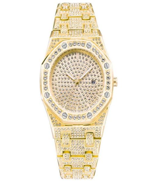 Tone doré jaune Men de robes montres bling diamond quartz men039s watch watch étanche en acier inoxydable horloge mâle xf1959773