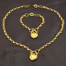 Collier et Bracelet avec pendentif en forme de cœur, plaqué sous vide, en or jaune, pour femmes, 263v