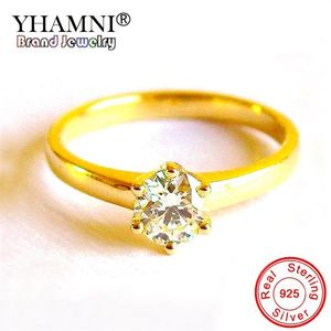 Anneaux de mariage en or jaune 5 5mm Lab Diamond Stone Classic Luxury Six Claw 925 Bague en argent pour les femmes de fiançailles bijoux de mode R042596