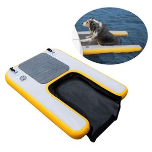 Gele opblaasbare pupplank Pet Ramp Floating Dock Summer Pet Recreation met stropdas