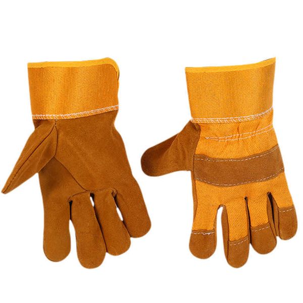 Gants de travail en cuir jaune jardinage/coupe/Construction/moto résistant à l'usure poignet élastique hommes et femmes vêtements