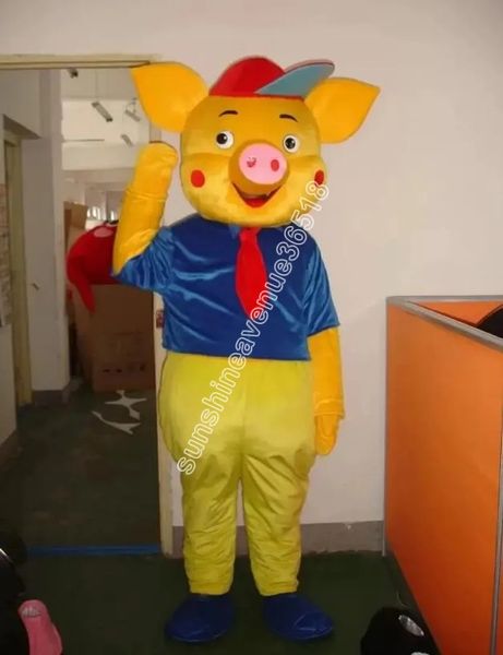 Jaune petit cochon mascotte Costume haut dessin animé thème personnage carnaval unisexe adultes taille noël fête d'anniversaire tenue de plein air costume