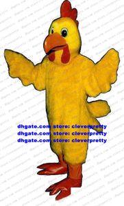 Gele lange bont kip mascotte kostuum haan haan kip certrenkarakter personage goed uitziende mooie sportbijeenkomst zx1592