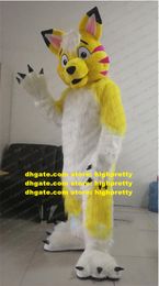 Yellow Long Fury Furry Fox Mascot Costume Wolf Husky Dog Fursuit Adult Catoon Character Beauty Parlor Theme Park ZZ7655