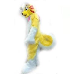 Yellow Long Fur Husky Mascot Costume Cartoon Theme personage Carnival Festival Fancy Dress Kerstmis volwassenen Verjaardagsfeestje Outdoor Outfit