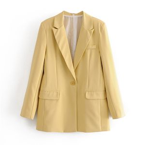 Gele lange mouwen vrouwelijke pak blazer snoep kleur office dames herfst winter casual uitloper vrouwen jas jas 210430