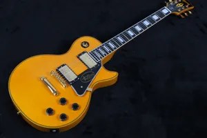 Geel LP Custom Electric Guitar, Ebony Benebord, Frits Binding, Tune-O-Matic Bridge, Gold Hardware, 2 Pickups, gratis verzending