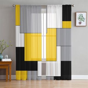 Color amarillo color mosaico arte abstracto cortinas de tul para sala de estar