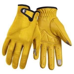 Yellow Motorcycle Gloves Men Vintage Motorbike Riding Leather Touch Screen Motocross Full Finger Gloves Moto Racing Biker Gloves H1022