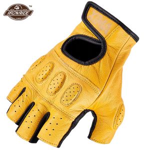 Gants de moto jaunes en peau de mouton, gants sans doigts d'été Guantes Moto portable, gant de Motocross, Moto Motobiker équitation Guantes H1022