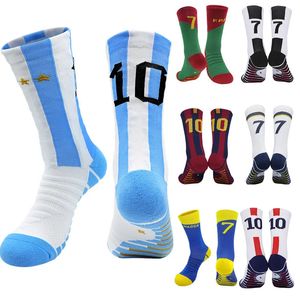 Geel nummer 10# 7# Kindervoetbalsokken Blue Mens voetbal Sport korte sokken buiten draaien snel drogende ademende niet-slip 240418