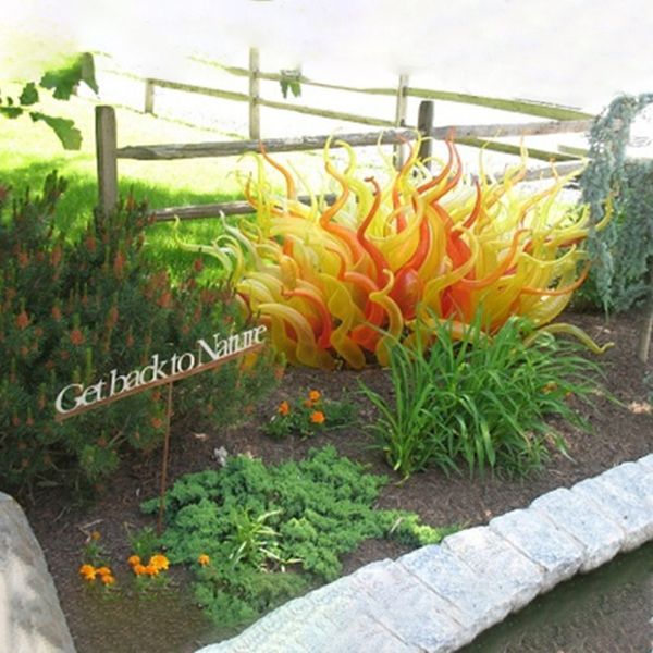 Lampadaire jaune et orange, décoration artistique de jardin, Sculpture d'arbres à fleurs en verre soufflé à la main pour Villa, maison, hôtel, 20 pouces