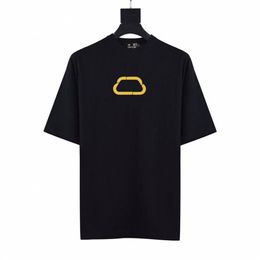 Camiseta amarilla de gran tamaño con logo de bloqueo, camiseta estampada, camisetas de diseñador para hombre, camiseta de verano de la marca París, camiseta para mujer, camiseta de alta calidad Top353t