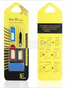Boîte d'emballage jaune 5 dans 1 adaptateur de carte SIM en métal nano micro adaptateur avec papier de verre pour iPhone 4 5 6 1000SETSLOT6514367