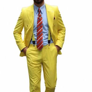 Trajes de hombre de doble botonadura de solapa de pico amarillo 2 piezas Chic Casual Navidad Graduati Wear Fi Formal Wedding Tuxedo Slim Fit g4b9 #