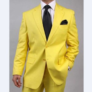 Gele prom mannen pakken voor fase 2 stuk aangepaste bruiloft smoking met gekerfde revers groomsmen mannelijke mode blazer met broek 2020 x0909