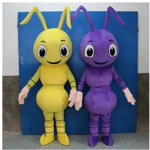 Costume de mascotte de fourmi jaune/violet, accessoires de Performance d'halloween, couvre-tête en peluche