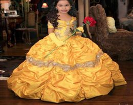 Yellow Retro Princess Ball Gown Flower Girl Dresses Lace Taffeta Little Girl Pageant Dresses 2022 Toddler Party Gowns2928631