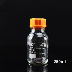 Bouteille de réactif à vide à vis jaune 100/250/500 / 1000 ml d'échantillonnage d'échelle d'échantillonnage bouteille en verre bouteille boro 3.3