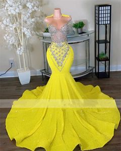 Robe de bal longue à paillettes jaunes pour filles noires, avec perles et strass en cristal, robe de soirée d'anniversaire, 2024