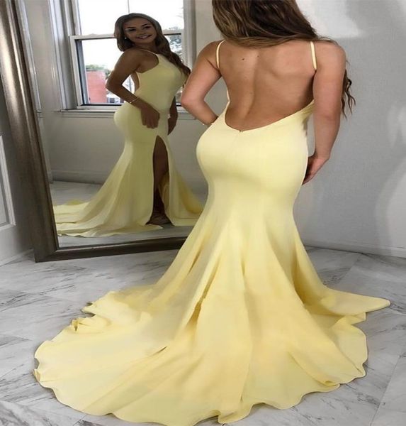 Robes sexy jaunes robe de bal sirène 2022 licou côté fendu dos ouvert robes en mousseline de soie tenue de soirée fête paolo sebastian formel 7225600