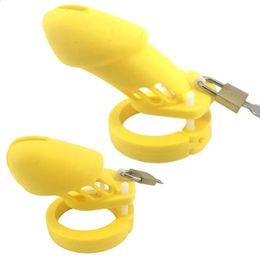 Dispositif de chasteté en silicone jaune CB6000S CB6000 Anneau de manchon de pénis de cage de coq masculin avec 5 produits sexuels G727 240117