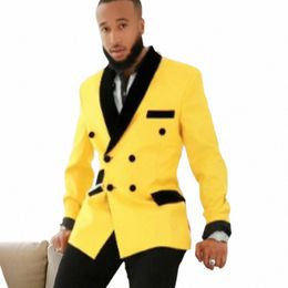 Chaqueta de traje amarillo para hombres Doble botonadura Slim Fit Fi Blazer 1 pieza Boda Prom Novio Estilo africano Abrigo masculino 93eQ #