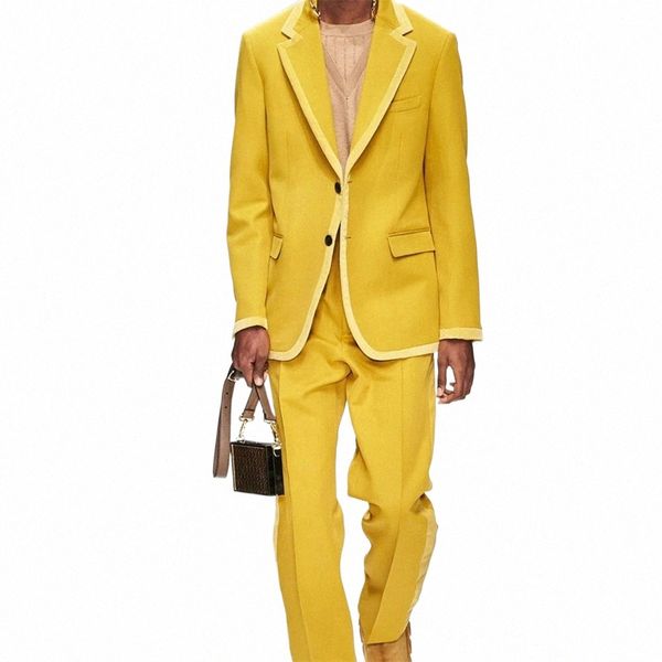 Costumes jaunes pour hommes Blazer Ensembles Slim Fit Manteau Pantalon Design Dernières Nouveautés Blazer et Veste Mariage Dr Formel Ocn Tenues h4XP #