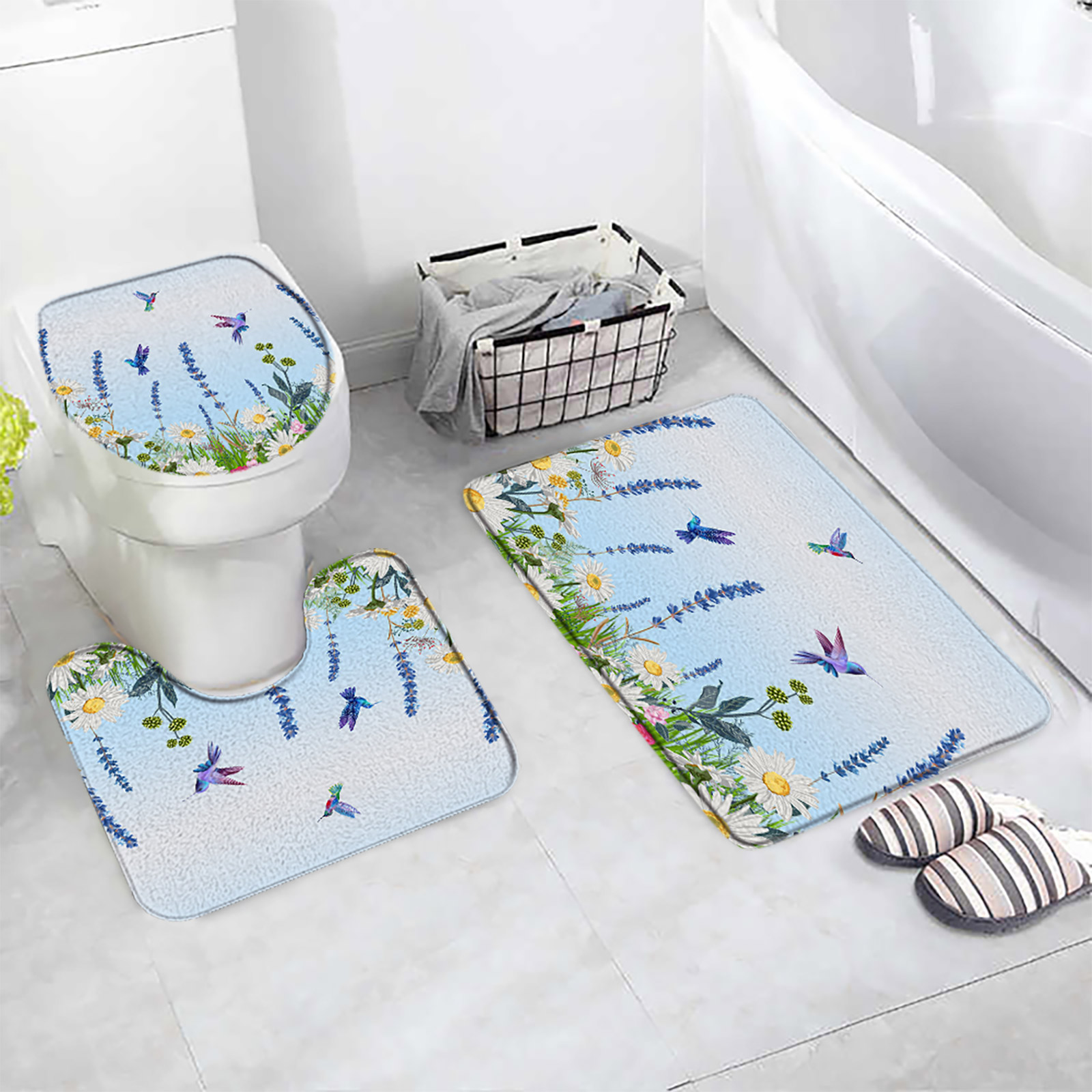 Sarı ayçiçeği banyo paspasları 3pcs Set doğal çiçekler bitki siyah banyo dekoru pazen halı kapı halı kayma anti-kayma kapak paspas