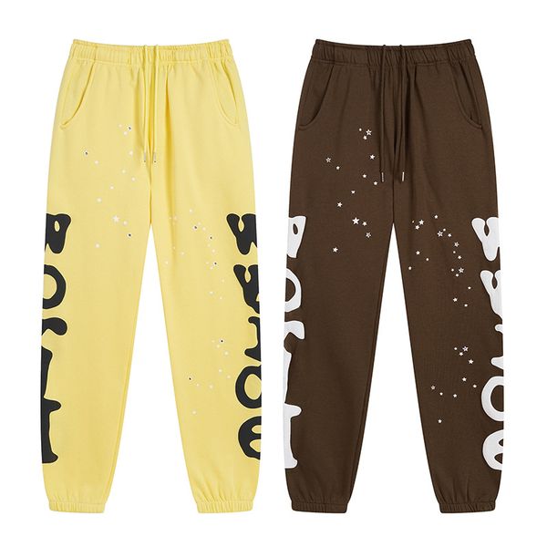 Pantalon de survêtement jaune pour hommes, en coton bouffant imprimé, jogging marron avec cordon de serrage, tenue de rue, Hip Hop
