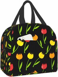 gele Tulp Fr Lunchtas Reizen Werk Bento Koeler Herbruikbare Tote Picknickdozen Geïsoleerde Ctainer Zakken voor Volwassenen Jongens Meisjes 85Tb#