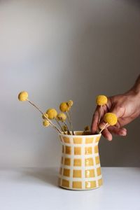 Vase jaune | Rétro Moderne | Vase à carreaux | Vase en céramique