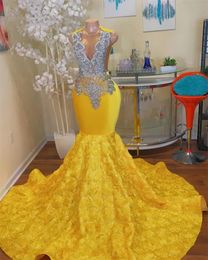 Robe de bal en velours jaune pour filles noires, tenue sirène à volants en cristal et perles, tenue de fête d'anniversaire, pour occasions formelles, 2024