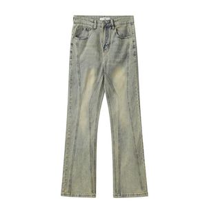 Jean rayé délavé jaune pantalon évasé homme et femme droit décontracté Cargos Hip Hop Baggy Denim pantalon 286S